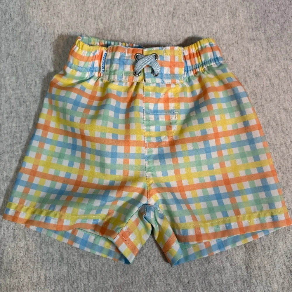 RuggedButts by RuffleButts‎ Little Boys Pastel Plaid Swim Trunks 🌊✨